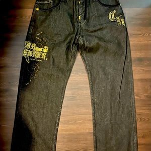 Crown Holder men’s jeans black w/Embroidery 36